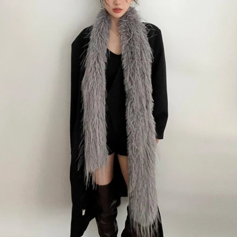 Dospita Korean Designer Runway Style Thick Scarf Fashionable Plush Long Strip Scarf Women's Imitation Mink Fur Y2K Girl Scarf for Warm