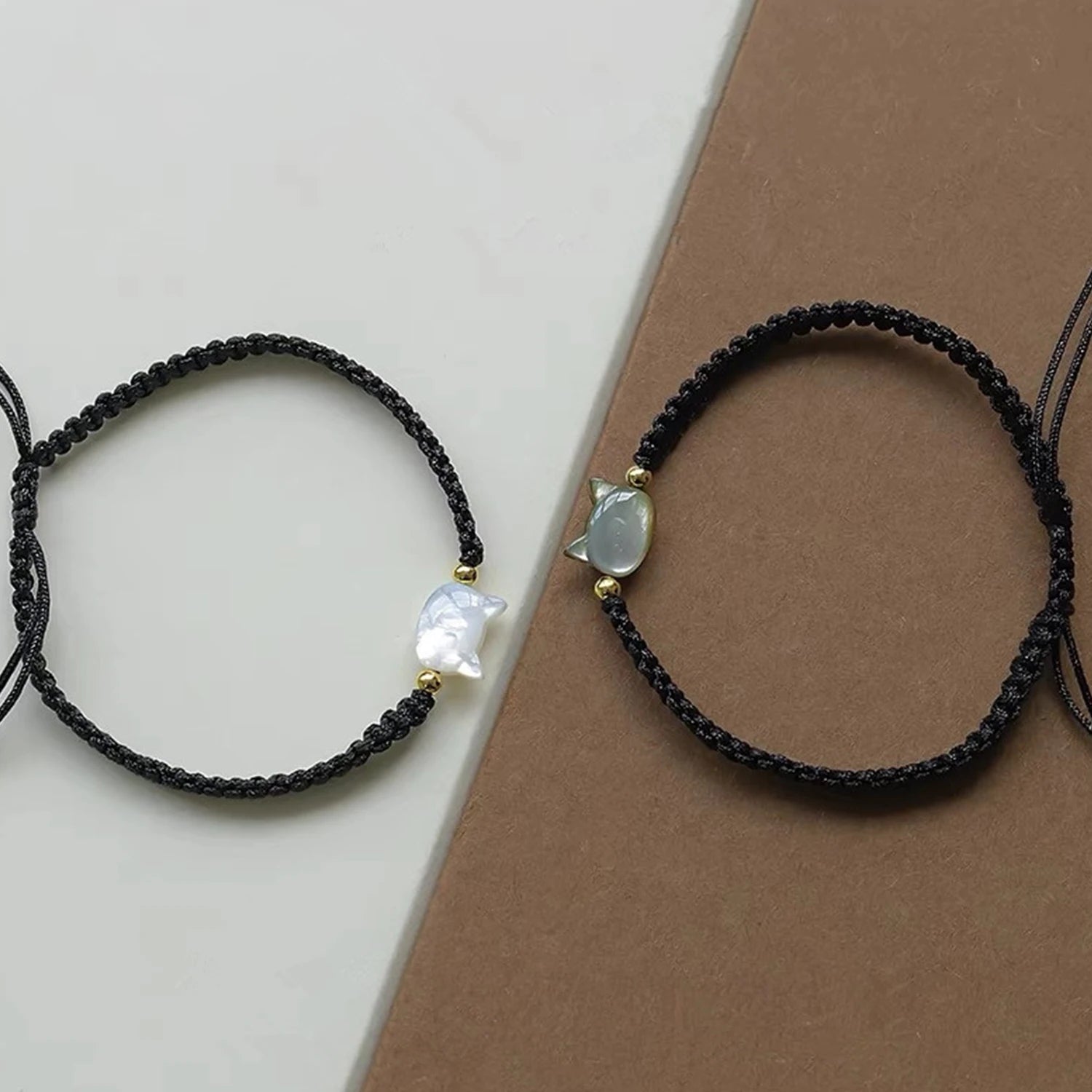 Dospita Natural Moonstone Obsidian Bracelets Minimalist Bracelet Handmade Cute Black White Cat Bracelet Party Accessories Jewelry