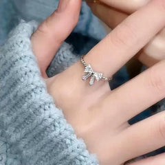 Dospita  -  Elegant Fashion Y2K Rings Zircon Bow Rings Heart Rings Silver Crystal Adjustable Ring Women Design Wedding Party Jewelry Gifts