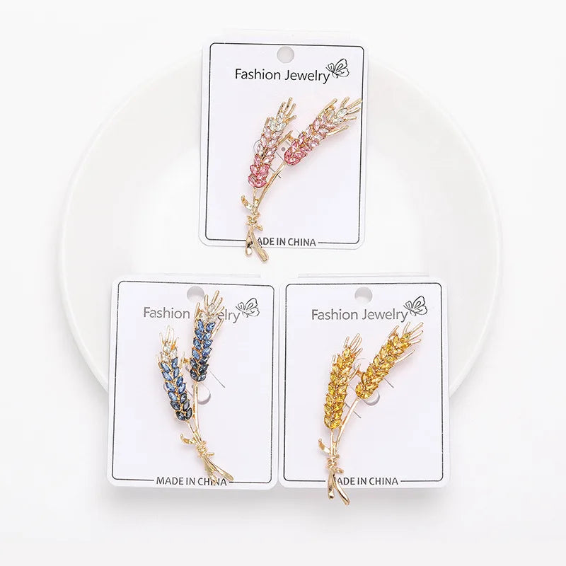 Dospita Women Brooches Korean Fashion 3 Colors Rhinestone Ear of Wheat Lapel Pins Luxury Jewelry Accessories For Clothing