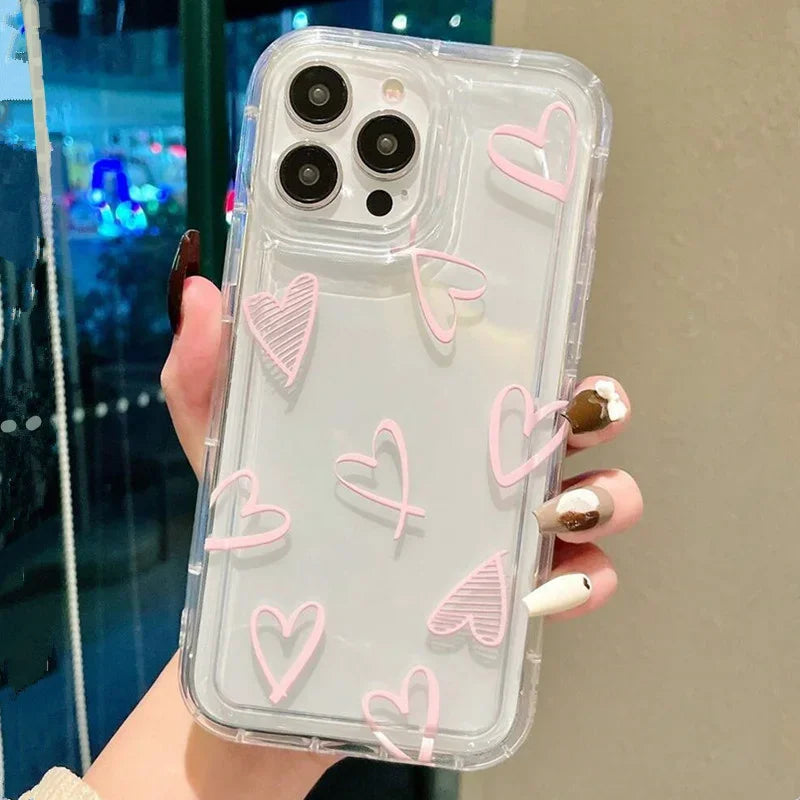 Dospita  -  Case For iPhone 13 Cases iPhone 11 Cases Heart Pink Air Cushion Phone Case For iPhone 16 15 14 Pro Max 12 XS XR X 7 8 Plus Cover