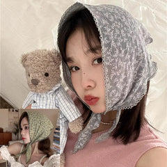 Dospita Japanese Small Floral Cotton Linen Triangle Scarf Women Spring Summer Forest Headband Silk Scarf Lace Decoration Photo Scarf New