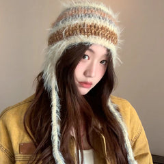 Dospita ins Y2k Plush Beanies for Women Autumn and Winter Ear Protection Warm Kprean Retro Versatile Cute Drawstring Bomber Hats Men