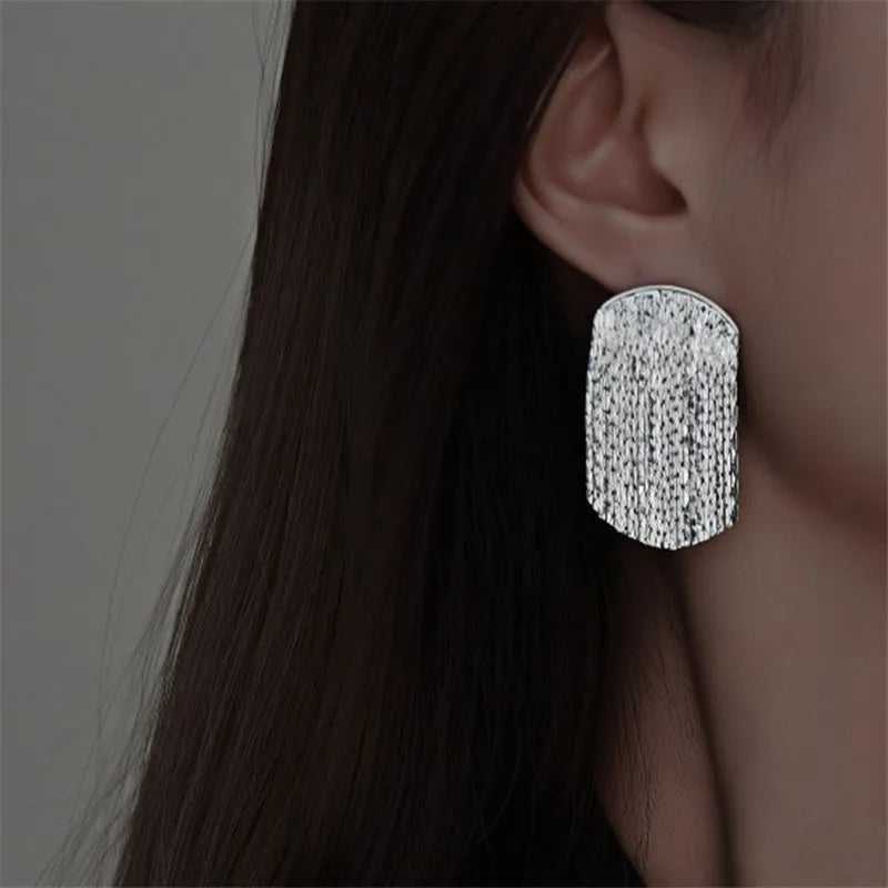 Dospita  -  Long Tassel Earrings for Women Korean Crystal Leaf Drop Earring Girls Accessories Statement Gold Color Brincos Jewelry Gifts