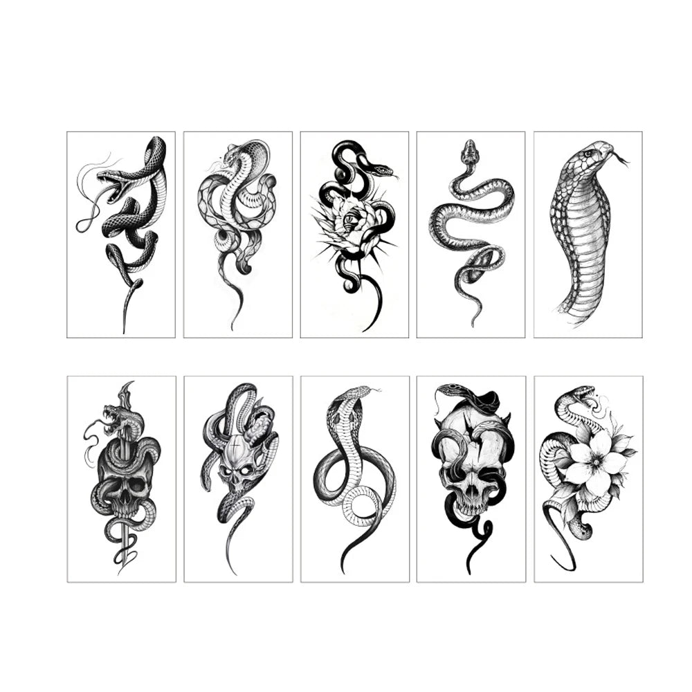 Dospita  -  10pcs Realistic Snake Waterproof Temporary Tattoo Sticker Tribal Cobra Mamba Serpent For Women Men Sleeve Body Art Fake Tattoo