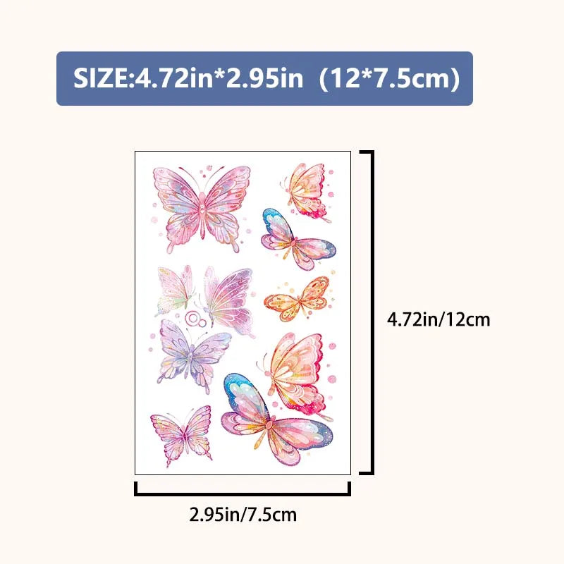 Dospita  -  6pcs Glitter Gradient Dreamy Butterfly Waterproof Temporary Tattoo, Long-Lasting Waterproof, Realistic Fake Tattoo