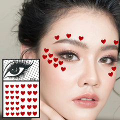 Dospita  -  Red Heart Face Jewelry Temporary Tattoos Eye Forehead Diamonds Jewels Makeup Sticker Sparkle Water Drop Gems Nail Art Festival