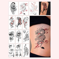 Dospita  -  12 Brand New Creative Design Dark Dragon Tiger Tattoo Stickers for Women's Semi Permanent Tattoo Stickers