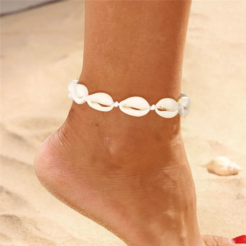 Dospita Fashion Bohemian Imitation Pearls Starfish Charms Bracelets Anklets For Women Summer Foot Chain Shell Jewelry Gift