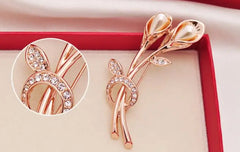 Dospita Elegant Tulip Brooch Rhinestone Flower Brooches For Women Bouquet Lapel Pins Female Suit Collar Pin Wedding Party Jewelry