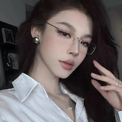 Dospita Lady Frameless Light Glasses Frame Men Business Plain Glasses Men Eyewear Cute Decorative Glasses For Clarity Store