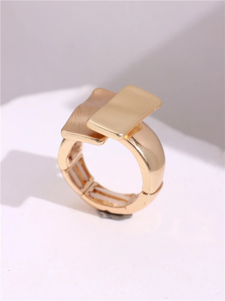 Dospita  -  Chunky Sliver Color Rings for Women Men Elastic Rope Connection Irregular Geometric Hollow Matte Fashion Trend Jewelry