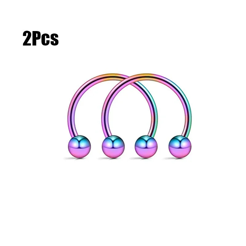 Dospita  -  2Pcs 16G Cone Septum Ring Stainless Steel Horseshoe Nose Piercing Spike Lip Rings Silver Color Tragus Helix Earring Body Jewelry