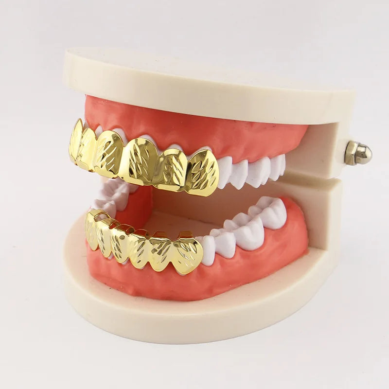 Dospita Classic Fashion Teeth Grillz Hip Hop Plated Tooth Caps Decor Braces Dental Grills For Women Men Jewelry