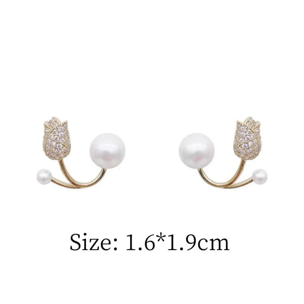 Dospita Earring Korean Style Flower Shape Women And Girl Fashion Jewelry Inlaid Zircon Tulip Highlight Elegance Unique Design Ear Studs