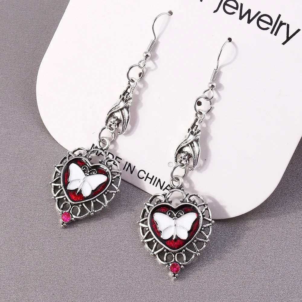 Dospita New Cross Occult Diablo Goth Piercing Drop Earrings Personality Rose Heart Oil Gothic Women's Earings Retro Hanging Jewellry