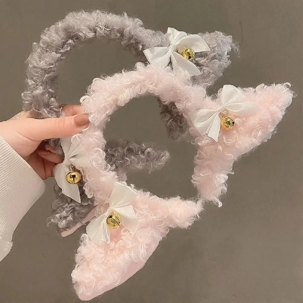 Dospita Plush Sheep Ears Headband Fashion Fancy Props Simulation Plush Hairband Handmade Bowknot Head Hoop Costume Party