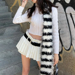 Dospita INS Blogger Plush Scarf Imitated Mink Long Hair Knitted Warm Female Star Neck Cool Girl Korean Version Japanese Y2K Punk Style