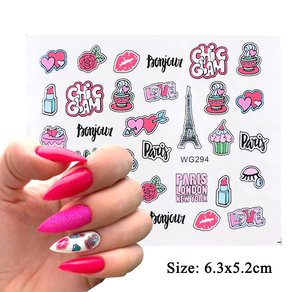 Dospita  -  1pc Cute Nail Art Decals Sexy Lips Letters Summer Cake Water Nail Stickers Cartoon Tattoos Sliders Manicure Decoration Tip NFWG-