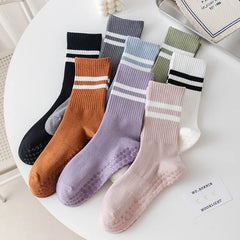 Dospita Striped yoga socks women's mid-tube socks non-slip cotton solid color non-slip silicone indoor fitness socks for women