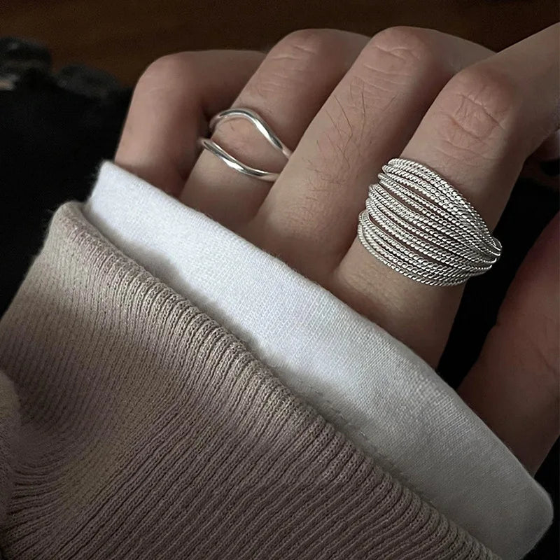 Dospita  -  2pcs/set Women Rings Exaggerated Lines Rings for Women Fashion Simple Distorted Geometric Party Statement Designer Jewelry