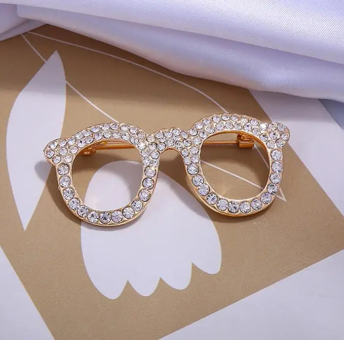 Dospita Creative Glasses Brooch Men and Women's Shining Rhinestone Glasses Lapel Pins Clothing Coat Jewelry Party Accessories Gifts