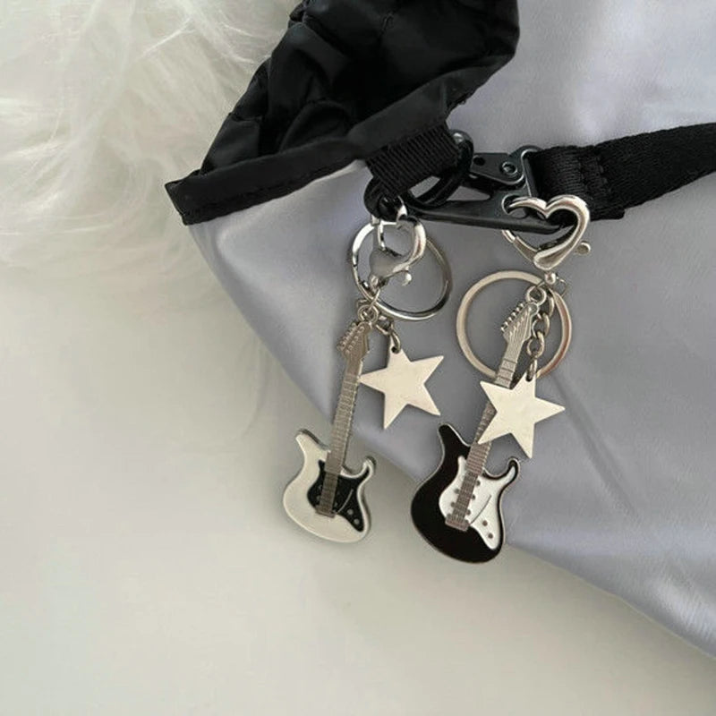 Dospita  -  Good Metal Hiphop Rock Y2K Guitar Keychain With Star Heart Hook Cool Fashion Punk Music Keyring Bag Charm Pendant