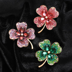 Dospita Korean High-End Multi Color Green Purple Red Pink Crystal Rhinestones 4 Leaf Clover Brooches Pins Women Clothing Accessories