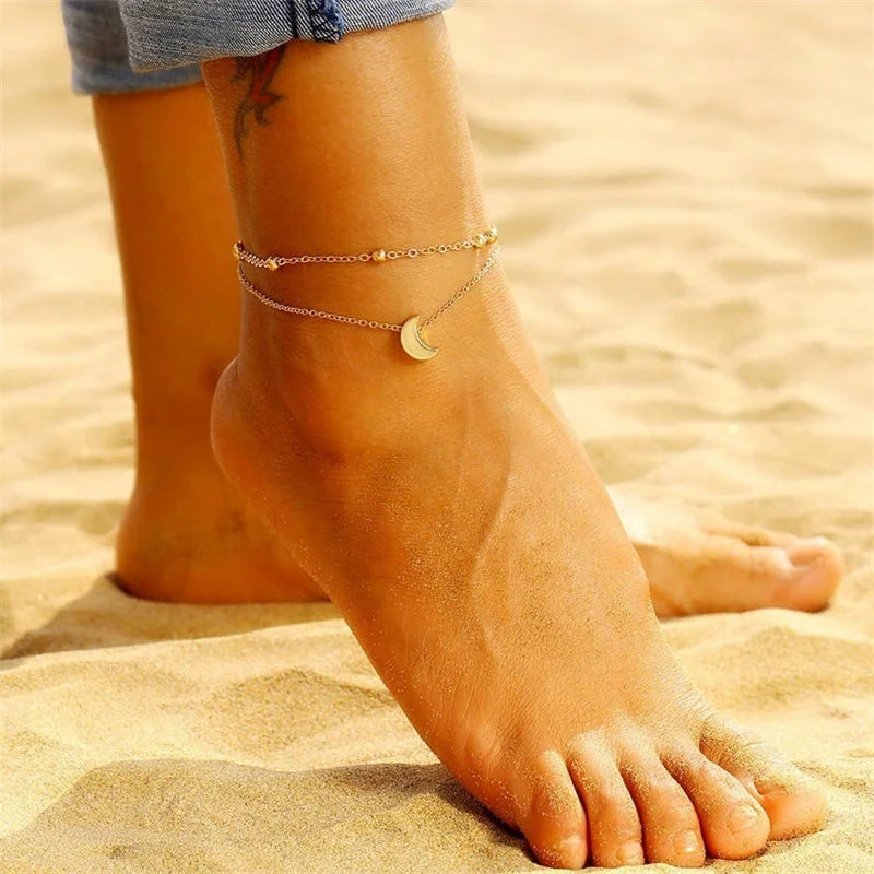 Dospita Simple Moon Anklet Female Anklets Barefoot Sandals Foot Jewelry New Fashion Anklets on Foot Ankle Bracelets for Women Leg Chain