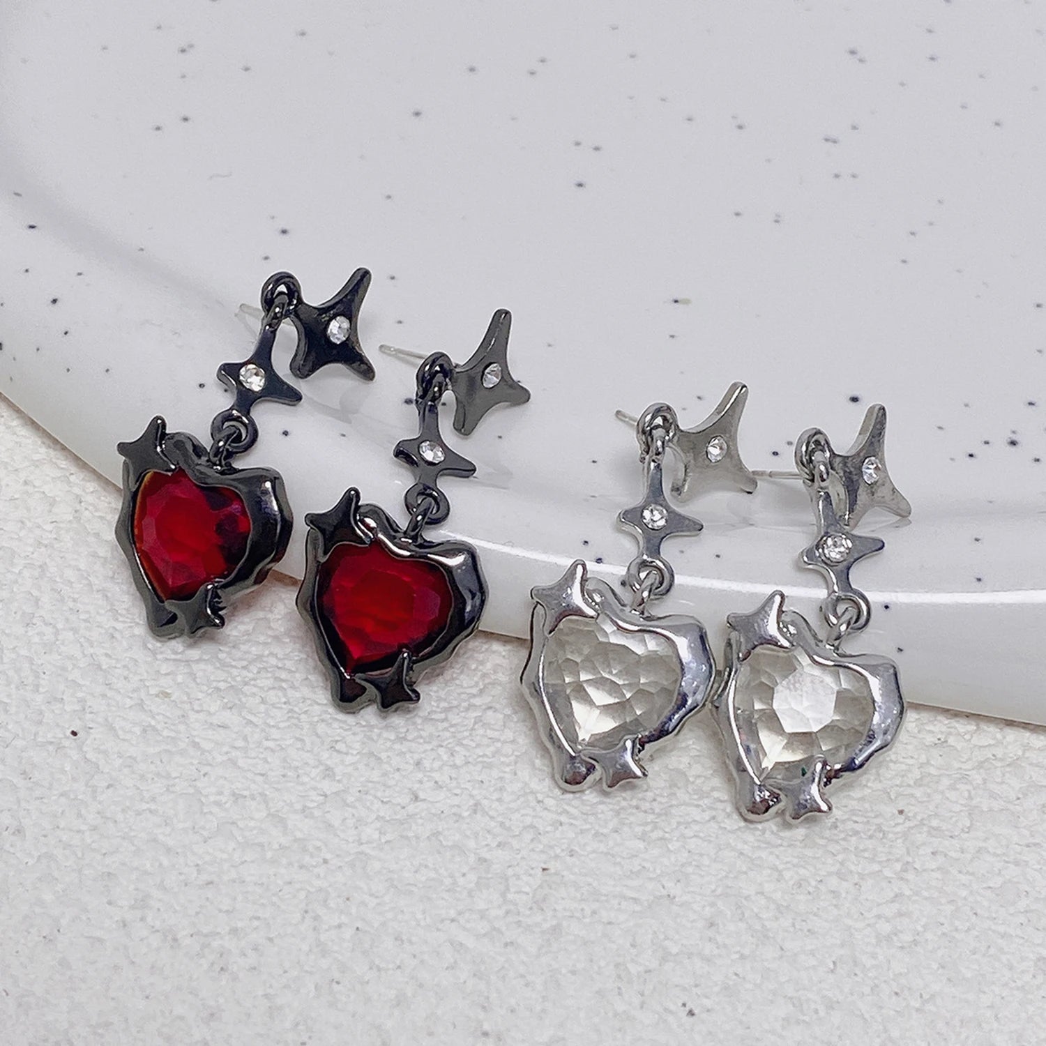 Dospita Goth Liquid Heart Cross Star Pendant Earrings Y2K Red Zircon Love Dangle Earring Gothic Irregular New Tassel Earrings