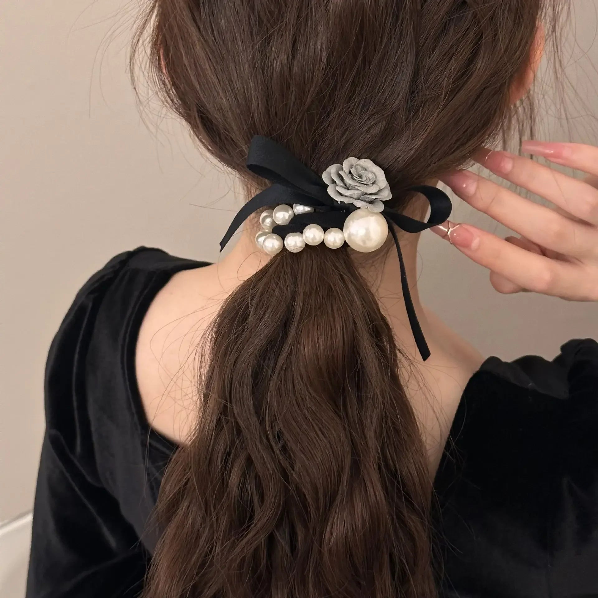 Dospita Hair bands for girls women scrunchies elastic rubber accessories korean tie new in bow Ribbon popular pearl Designer flower