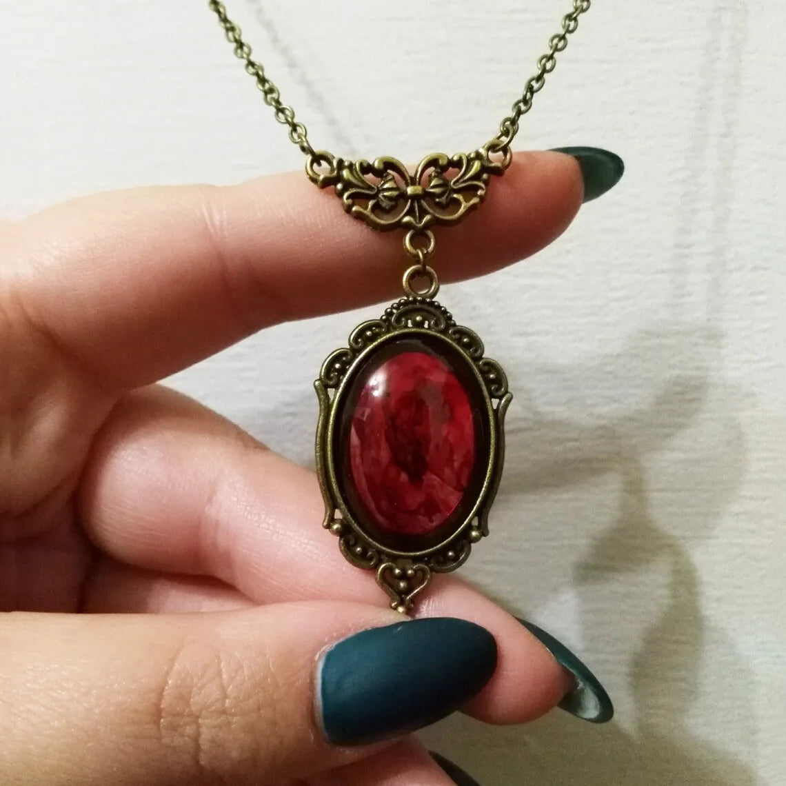 Dospita  -  Gothic Vintage Red Quartz Crystal Necklace Butterfly Necklace Vampire Embossed Witch Jewelry Accessories Vintage Chokers