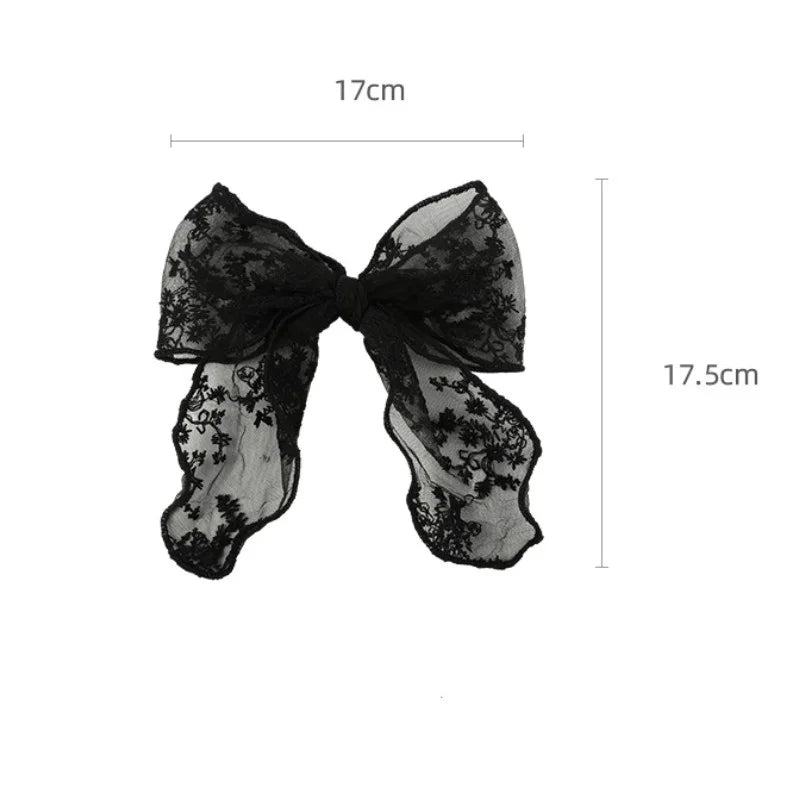 Dospita Cute Girls  Lace Pearl Hair Bow Hairpins Ribbon Bowknot Hair Clips Claw Black White Lace Barrettes Women Hair Accessories