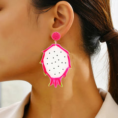 Dospita Fashion Acrylic Fruit Lemon Pitaya Strawberry Big Dangle Earrings For Women Trend Luxury Charm Elegant Particular Summer Jewelry