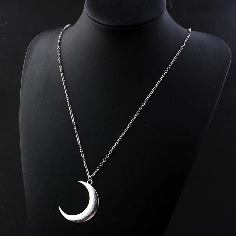 Dospita Large Crescent Moon Pendant Necklace Chain Vegan Lunar Witch Pagan Wicca Goth Gothic 90s Grunge New