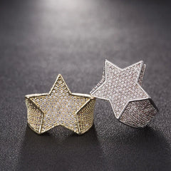 Dospita Punk Full Rhinestone Micro Inlaid Pentagram Rings Hip-hop Charm Finger Star Ring For Men Women Couple Fashion Jewelry