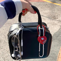 Dospita Korean Charms Red Heart Lock Keychain Y2K Aesthetic Vintage Keychain Bag Pendant Punk Fashion Accessories Harajuku Jewelry