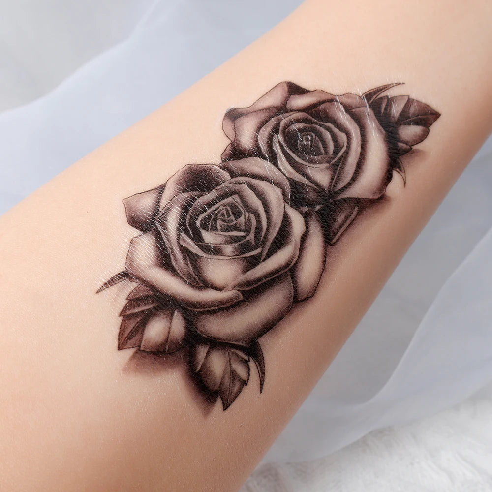 Dospita Rose Flower Temporary Tattoo Fake Tattoos Body Arm Neck Hand Tattoo Fashion Water-proof Realistic Sexy Body Art Tattoo  Sticker