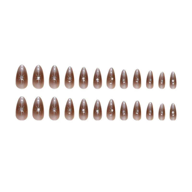 Dospita 24pcs Almond Press on Nail Sweet and Cool Hot Girl Style Fake Nail Flashing Starlight Diamond Nail Art Removable Nail Plates