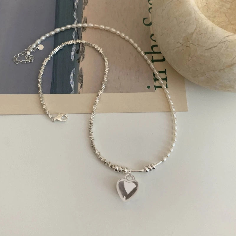 Dospita  -  Broken Silver Necklace Fashionable Heart Pendant Necklace Alloy Material Pendant Choker Y2K Jewelry Gift for Woman Girls