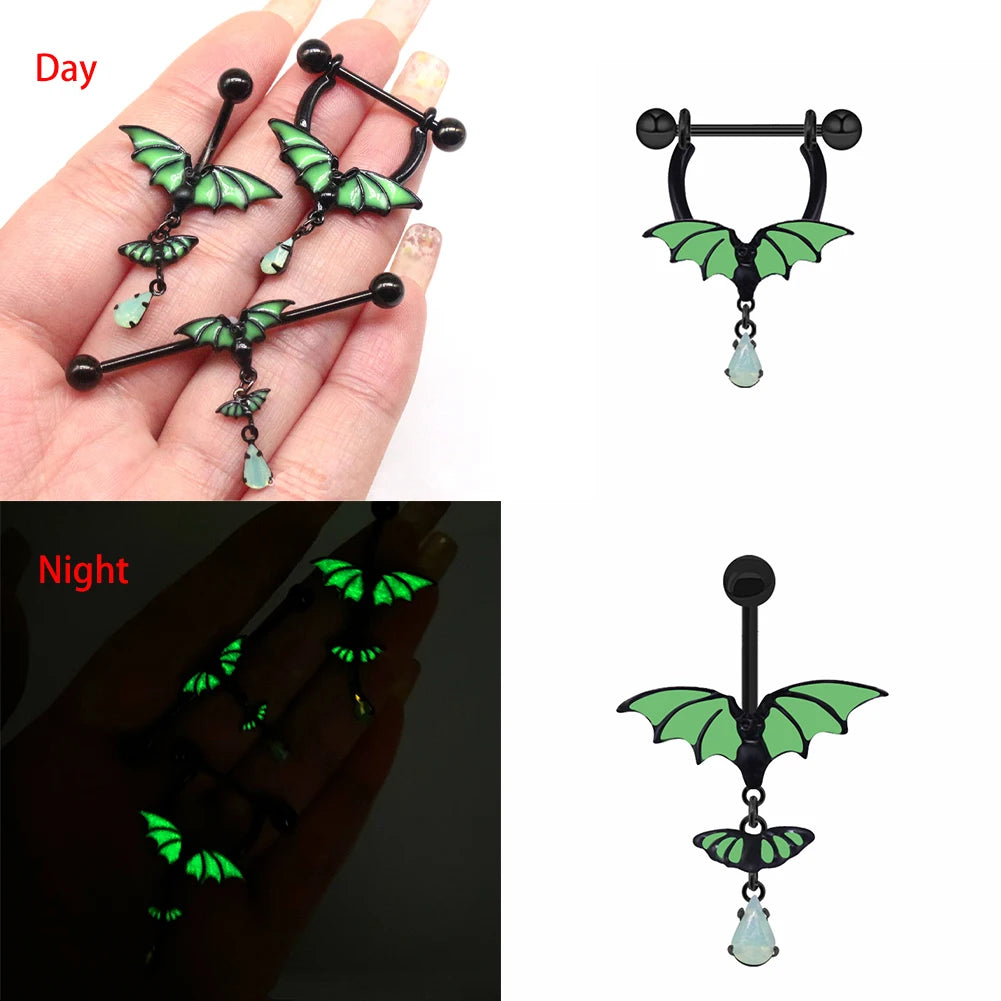 Dospita Lacteal Ring Ear Studs Butterfly Bellybutton Ring Thoracic Ring Luminous Nose Ring Ear Bone Nail Trunnion Body Piercing Jewelry