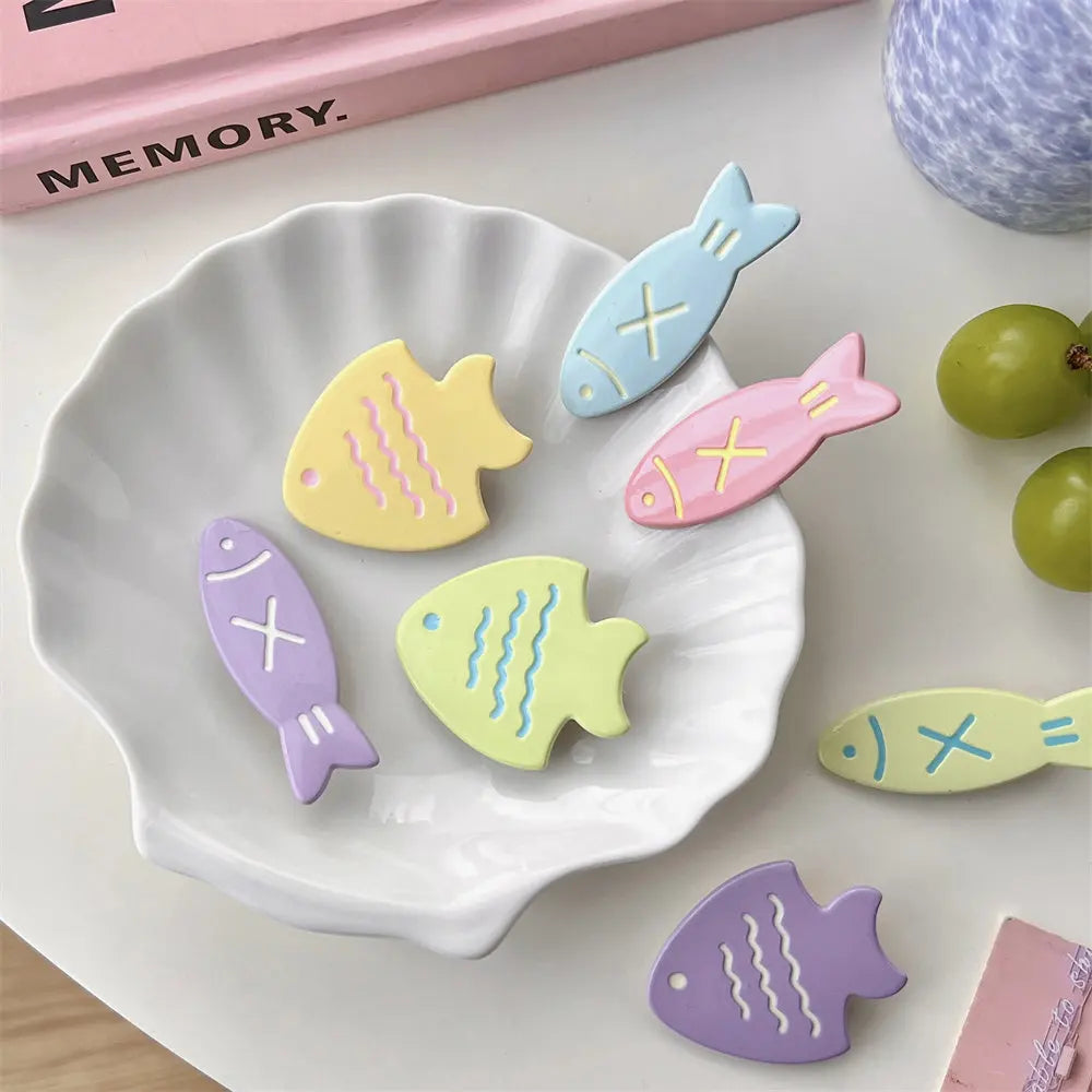 Dospita 2Pcs Dopamine Cute Candy Color Little Fish Hair Clip Women's Broken Hair Duck Mouth Clip Children's Hair Clip Bang Clip Headwear