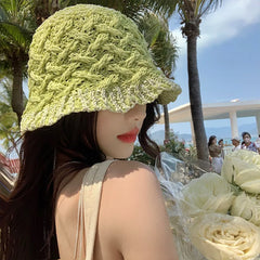 Dospita Hollow Straw Weave Bucket Hats For Women Spring Summer Travel Sunshade Hat Fishermen Cap For Lady Panama Outdoor Basin Cap Gorro