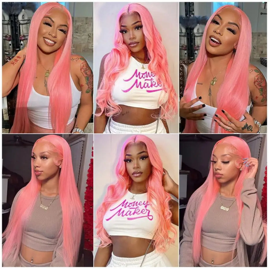 Dospita 13x4 Straight Pink Lace Frontal Human Hair Wig 150% 13x6 Transparent Lace frontal wigs Brazilian Hair For Women 613 Colored