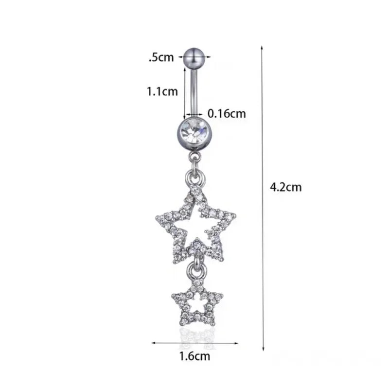 Dospita New Star Belly Button Rings Long Dangled Bar Belly Navel Piercing Ring Shinny Crystal Charming Oreja Body Jewelry Accessories