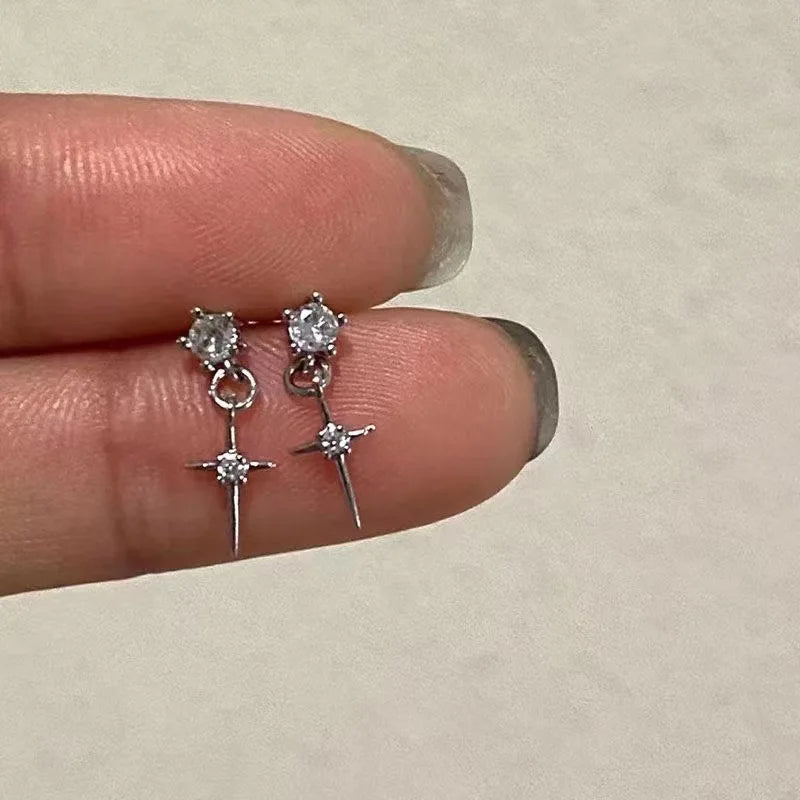 Dospita  -  Fashion Silver Color Zircon Stud Earrings for Women Shiny Cross Pendant Hoop Earring Hip Hop Ear Studs Jewelry Accessories