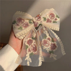 Dospita Embroidery Hair Bows Lace Big Bows Hairclip Women Elegant Spring Clip Spring Summer Hair Accessories Women Barrettes