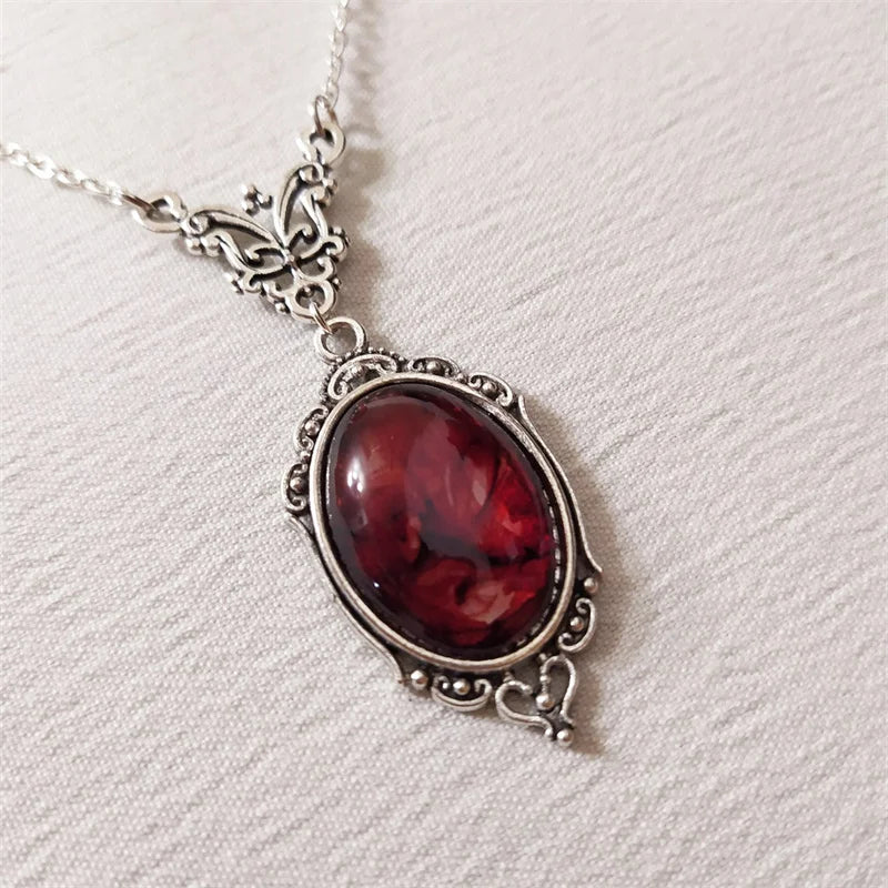 Dospita  -  Gothic Vintage Red Quartz Crystal Necklace Butterfly Necklace Vampire Embossed Witch Jewelry Accessories Vintage Chokers