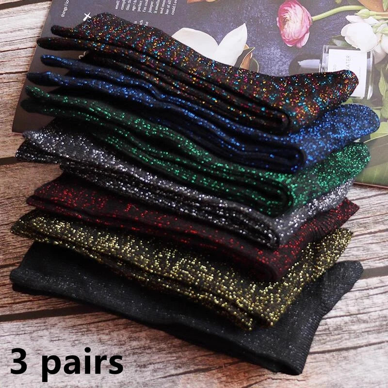 Dospita 3 pairs luxurious sexy flash socks Korean fashion filigree socks solid color thick women's long socks