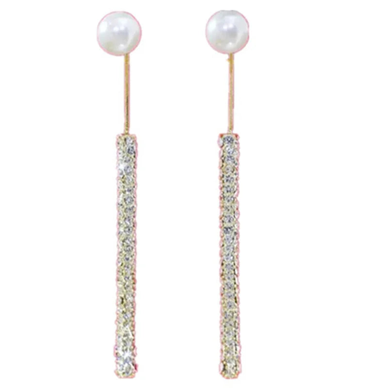 Dospita  -  Korean Long Tassel Pearl Dangle Earrings for Women Luxury Full Rhinestone Gold Color Drop Earrings Wedding Party Jewelry Gift